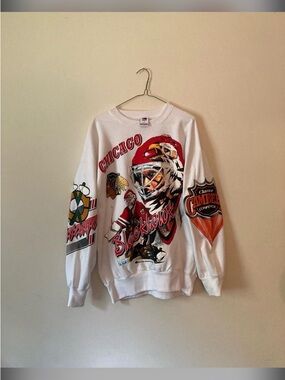 Vintage Chicago Blackhawks All Over Print Crewneck